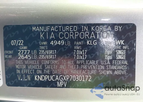 2023 Kia Sportage Hybrid Lx z USA, uszkodzony, nr VIN KNDPUCAGXP7030172